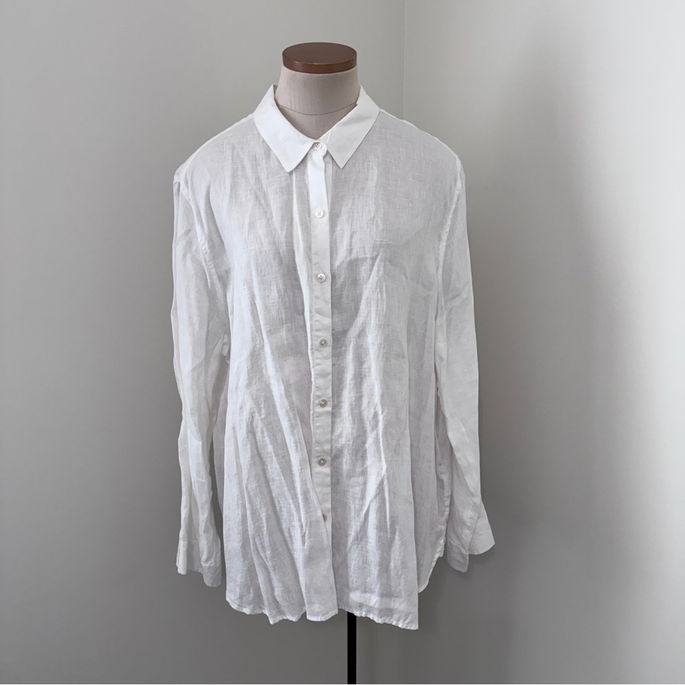 J Jill XL LOT of Two White 100% Linen Long Sleeve Button Down Blouse Tops - Picture 2 of 14